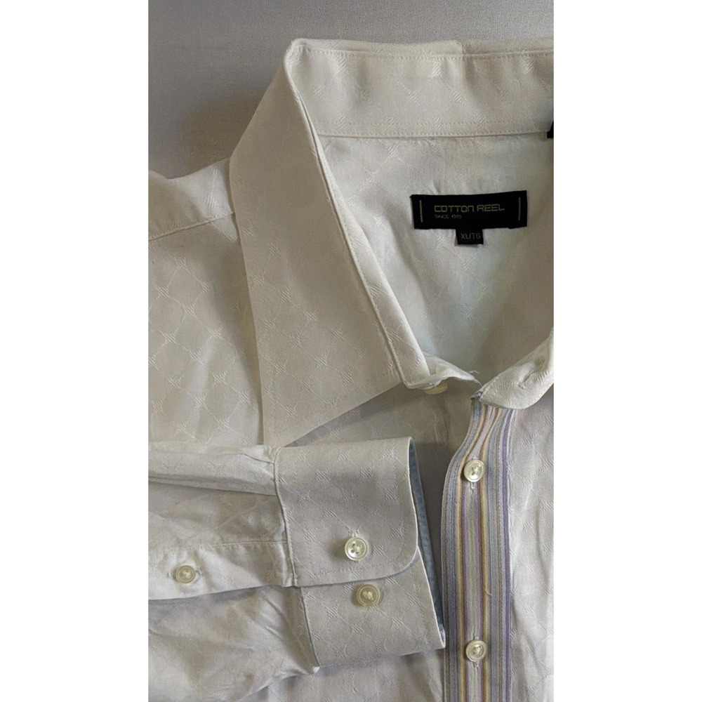 Cotton Reel Men's Big & Tall XL/TG 17 34/35 White Jacquard Cotton Dress Shirt